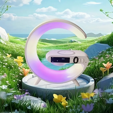 Reloj alarma y cargador Inalámbrico, con luz led colores